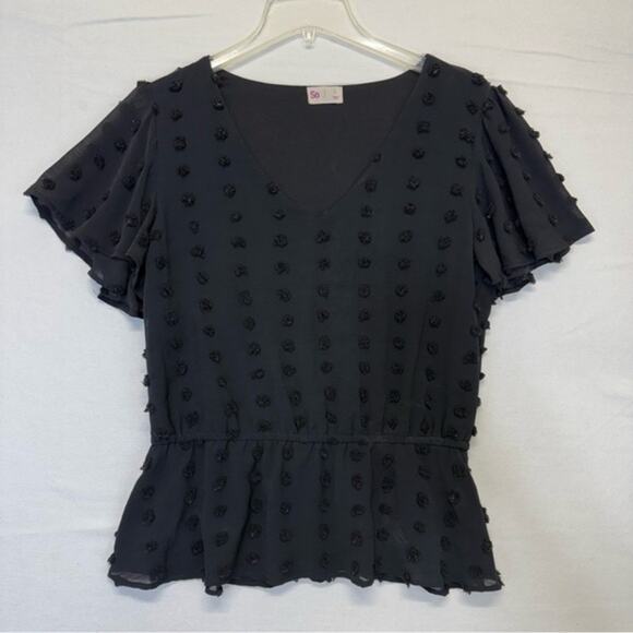 SO Peplum Blouse Juniors Size Large black V-neck rosettes - Picture 8 of 9